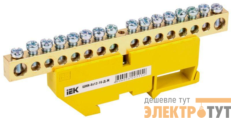Шина PE "земля" на DIN-изол. ШНИ 8х12-16-Д-Ж IEK YNN10-812-16D-K05