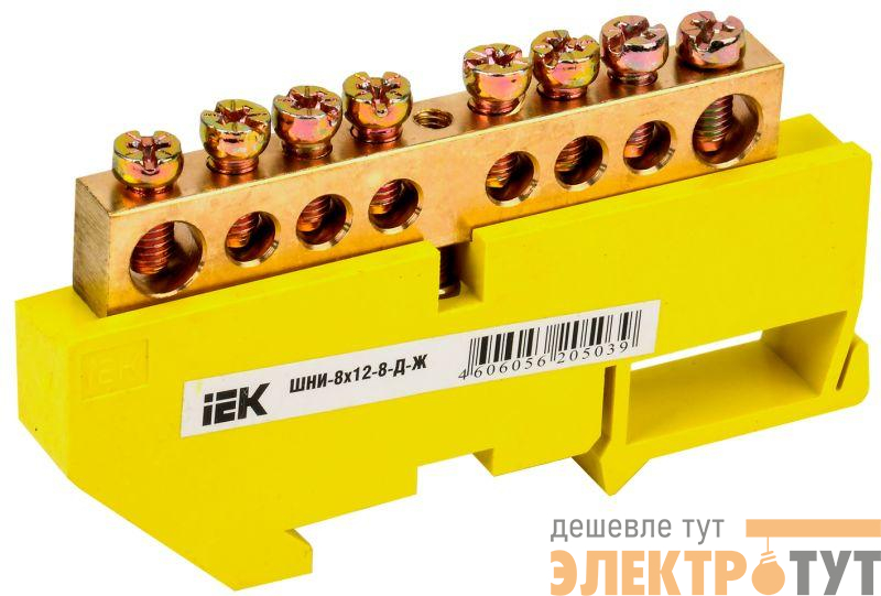 Шина PE "земля" на DIN-изол. ШНИ 8х12-8-Д-Ж IEK YNN10-812-8D-K05