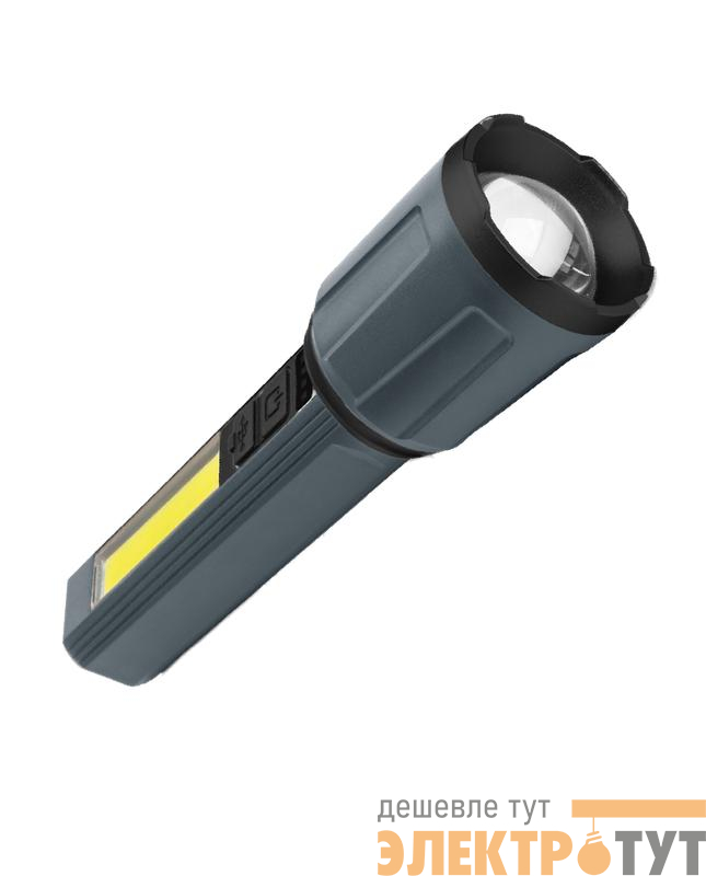 Фонарь аккумуляторный ручной 3Вт LED+5Вт COB LED zoom-линза Li-ion 18650 1200мА.ч корпус ABS-пластик индикатор уровня заряда USB-шнур в комплекте КОСМОС KOC124Lit