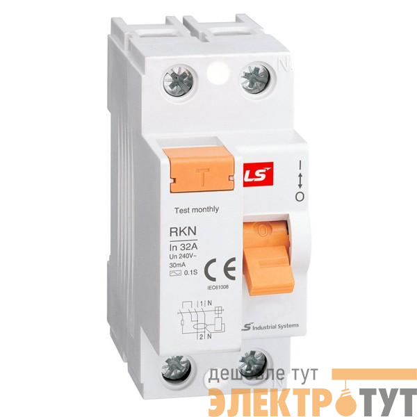 Выключатель диф. нагрузки (УЗО) RKN 2P 40А 30мА LS Electric 062203058B