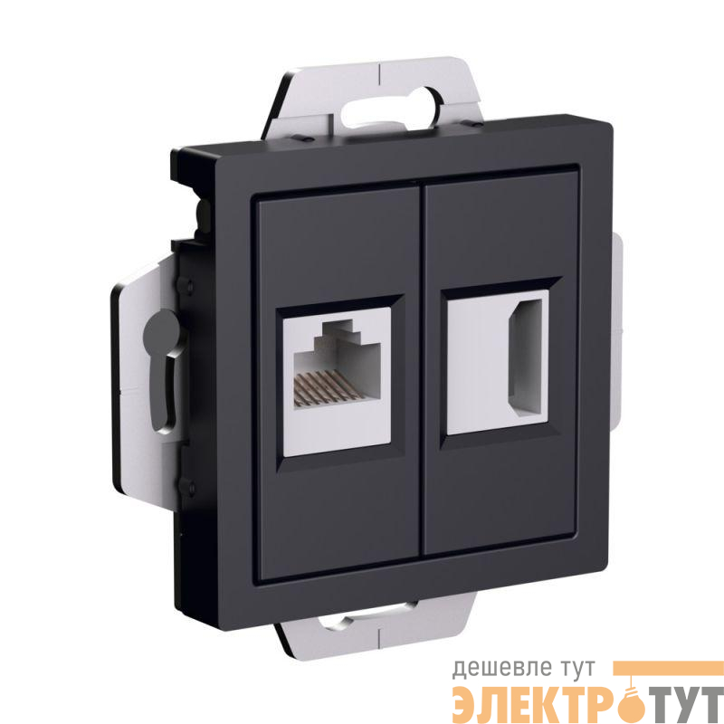 Розетка 2-м AtlasDesign HDMI+RJ45 кат.5E механизм карбон SE ATN001082