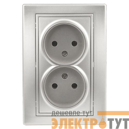 Розетка 2-м СП Plano 1-204-03 16А IP20 250В 2х2P алюм. Intro Б0053907