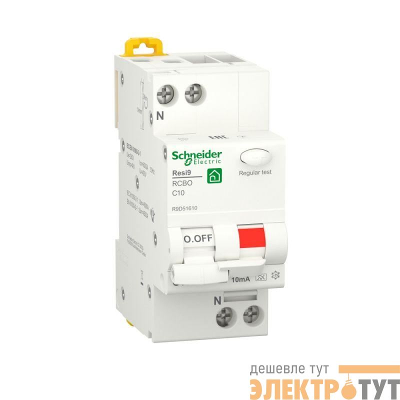 Выключатель автоматический дифференциального тока (ДИФ) RESI9 1P+N С 10А 6000А 10мА тип A SchE R9D51610