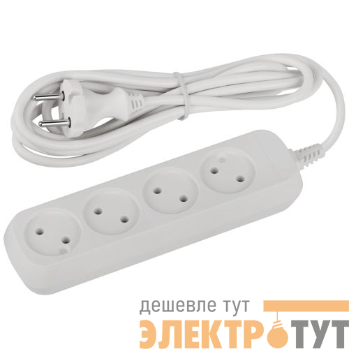 Удлинитель 4х3м без заземл. 10А IP20 GREEN LINE UDL-10-430 ПВС 2х0.75 Эра Б0065050