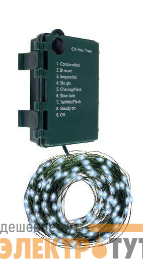 Гирлянда "Роса" DC-G06-120W 120 microLED 12.1м. 8реж. 3хAA бел. ФАZА 5059627