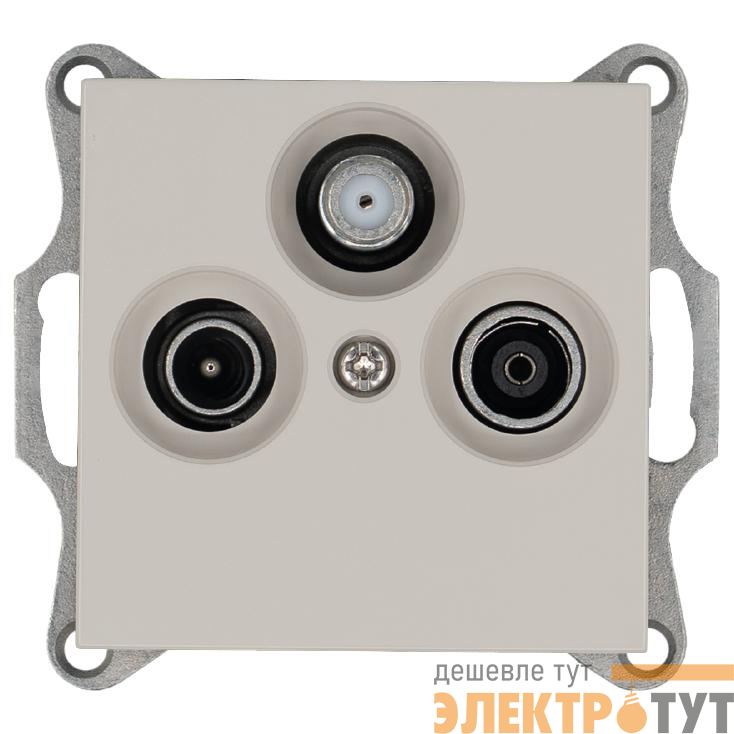 Розетка телевизионная проходная TV + FM + SAT 3-м Ф9.5мм механизм тауп Jasmart G6207T