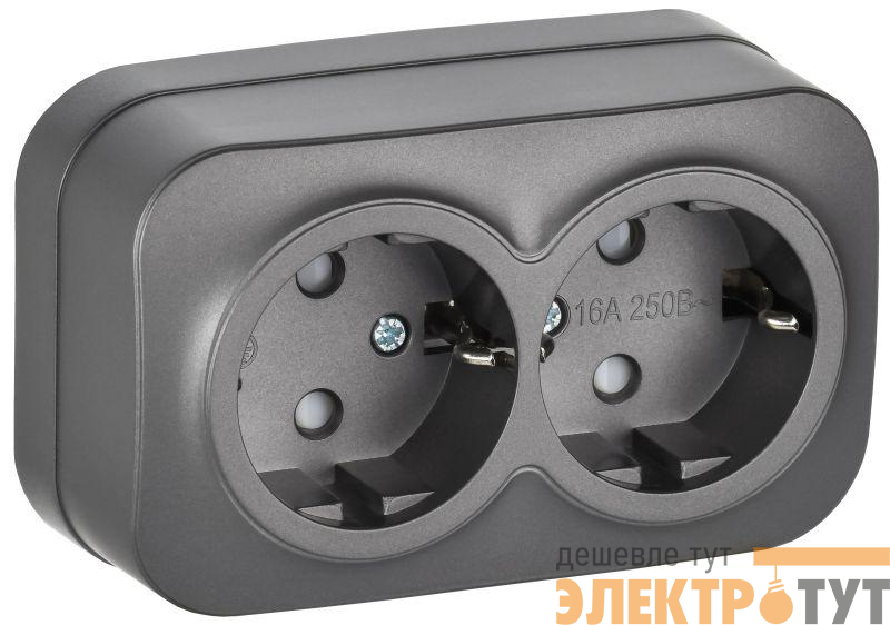 Розетка 2-м ОП GLORY РСш22-3-ХСм 16А с заземл. защ. шторки сталь матов. IEK ERH24-K46M-16