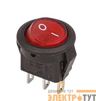 Выключатель клавишный круглый 250А 3А (3с) ON-OFF красн. с подсветкой Micro (RWB-106 SC-214) REXANT 36-2530