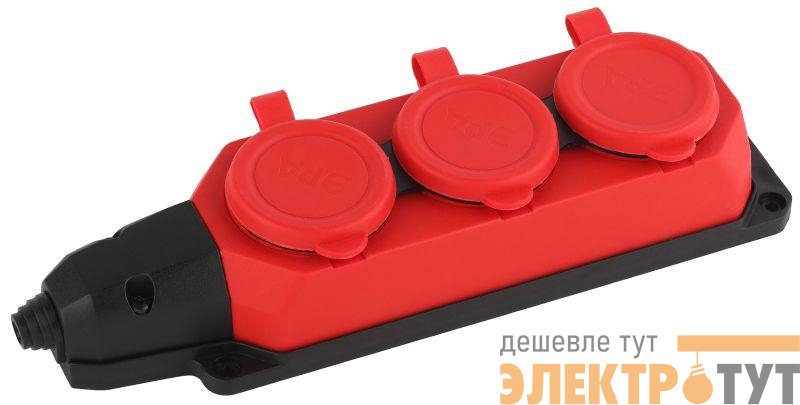 Колодка удлинителя 3-м с заземл. 16А IP44 K-3e-RED-IP44 каучук красн. Эра Б0044552