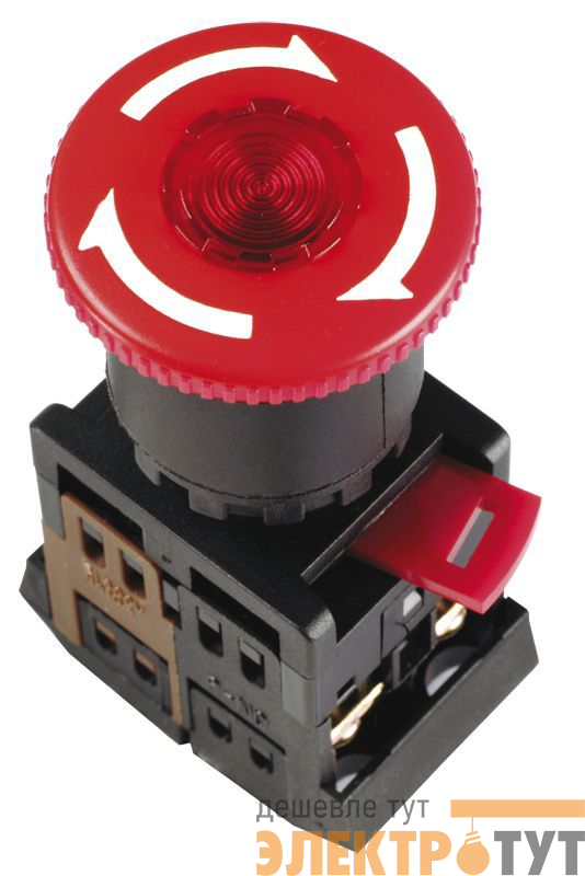 Кнопка "Грибок" ANE-22 d22мм 1НО+1НЗ 240В неон с фиксацией красн. GENERICA BBG40-ANE-K04