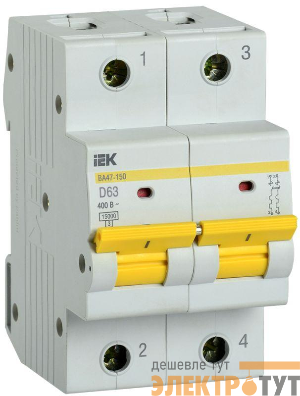 Выключатель автоматический модульный 2п D 63А 15кА ВА47-150 IEK MVA50-2-063-D