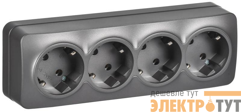 Розетка 4-м ОП GLORY РС24-3-ХСм 16А с заземл. без защ. шторок сталь матов. IEK ERH41-K46M-16