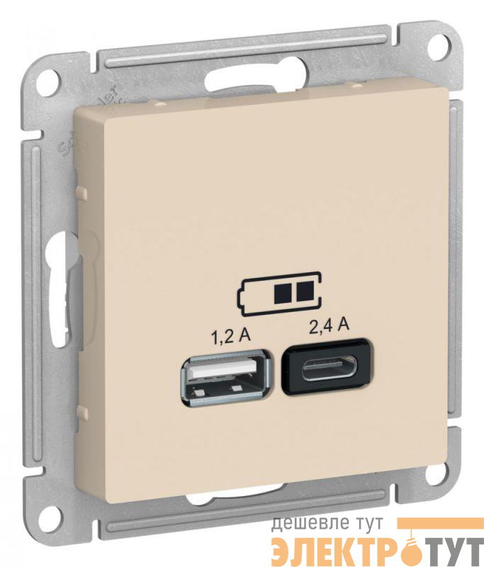 Розетка USB AtlasDesign тип A+C 5В/2.4А 2х5В/1.2А механизм беж. SE ATN000239