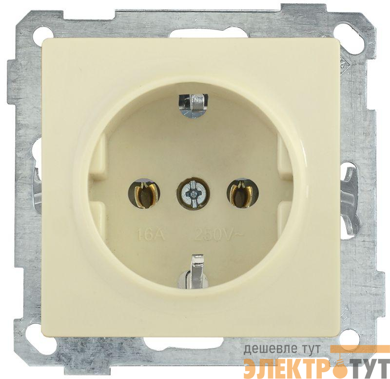 Механизм розетки 1-м СП Bolero РС11-1-0-Б 16А IP20 с заземл. крем. IEK ERB11-K33-16