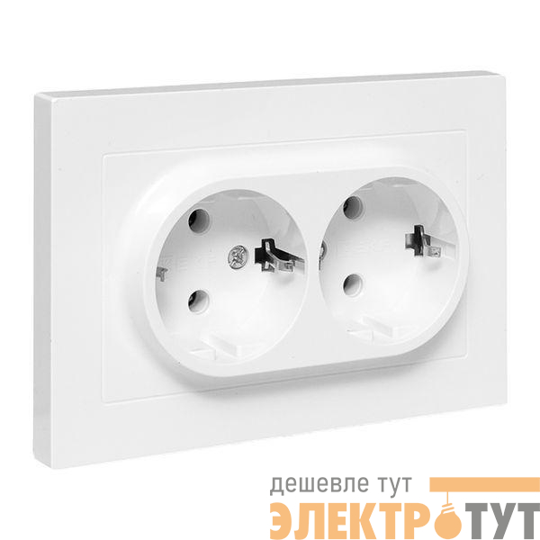 Розетка 2-м СП Эпика 16А с заземл. без защ. шторок с рамкой механизм бел. EKF UP1-SOW-210