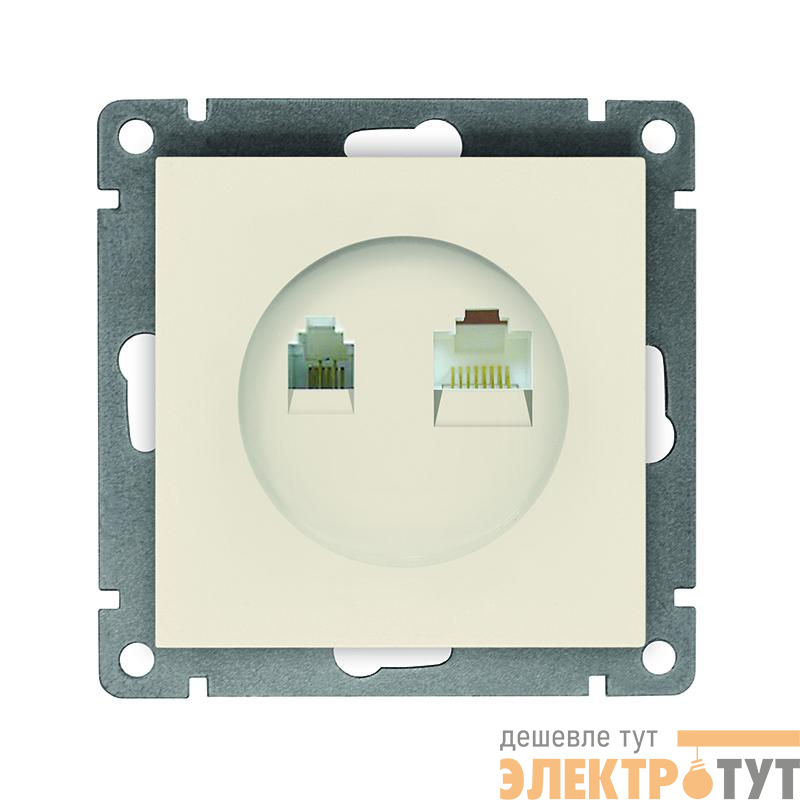 Розетка компьютерная + телефонная 2-м СП Афина механизм сл. кость (ivory) Universal A0052-I