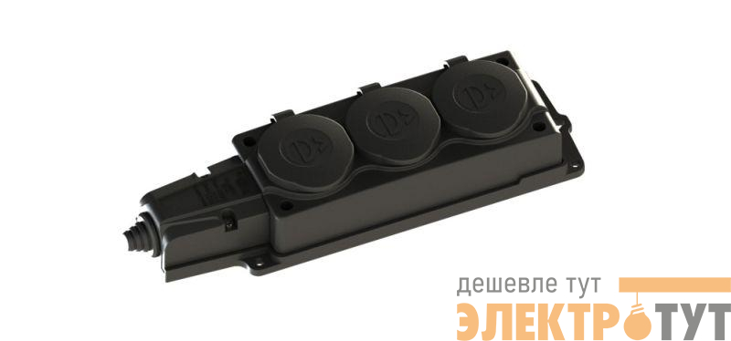 Колодка удлинителя 3-м MultiSet 16А 250В IP44 с заземл. каучук черн. SE MST4103BK