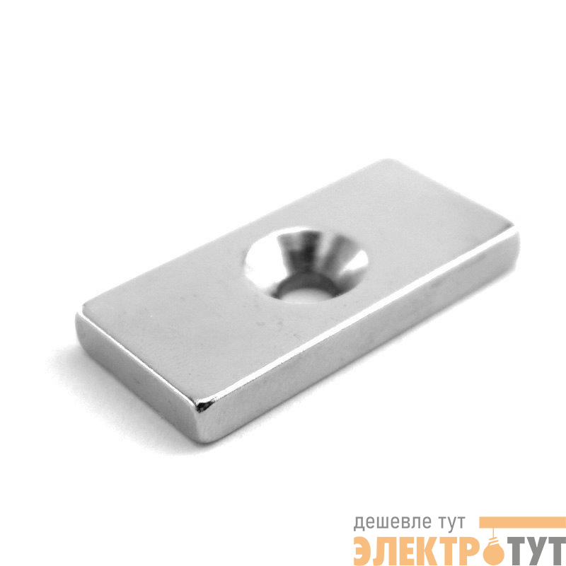 Магнит неодимовый прямоугольник 20х10х3мм с зенковкой 6.5х3мм (блист.2шт) Rexant 72-3702