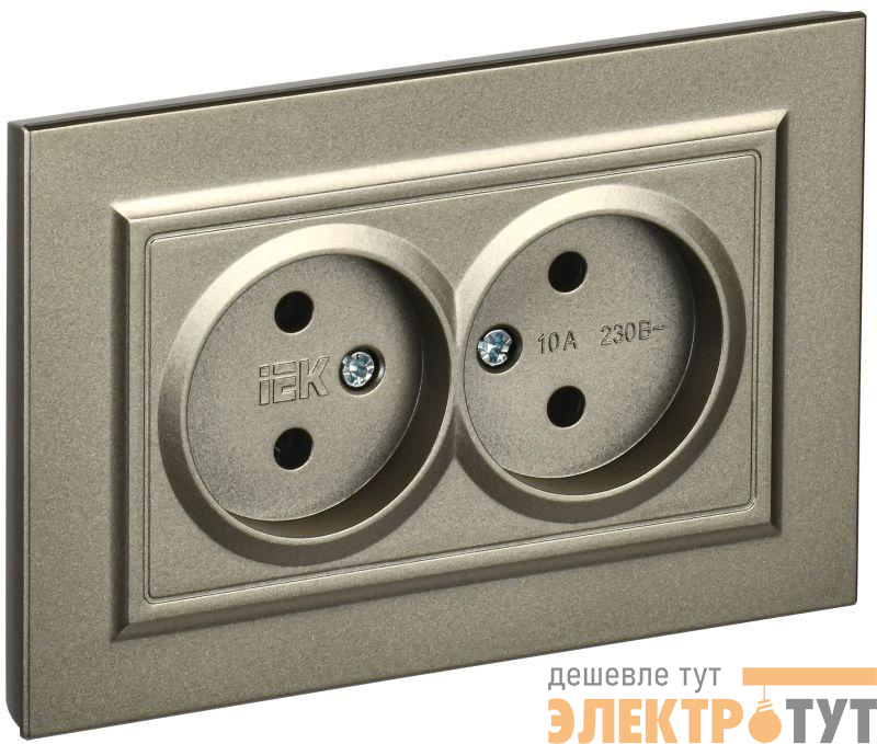 Розетка 2-м СП BRITE РС12-2-БрШ 10А в сборе без заземл. без защ. шторок шампань IEK BR-R20-10-K37-F
