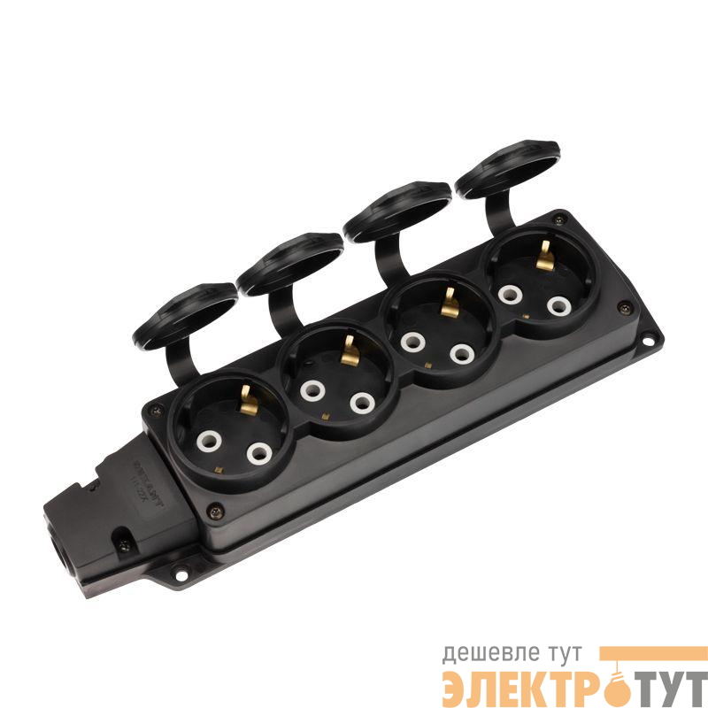 Колодка удлинителя 4-м с заземл. 16А IP54 влагозащ. с защ. крышкой COMPACT каучук черн. Rexant 111-224