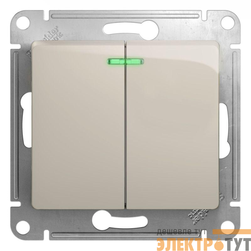 Выключатель 2-кл. СП Glossa 10А IP20 (сх. 5а) 10AX с подсветкой механизм молочн. SE GSL000953
