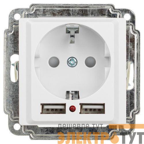 Розетка 1-м СП Accent 6-410-01 16А IP20 250В P+E Schuko защ. шторки + 2хUSB бел. Intro Б0063689