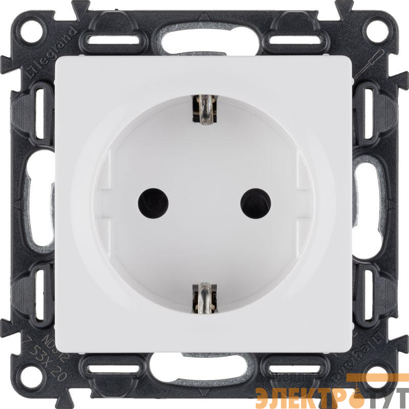 Розетка 1-м СП Valena Life 16А IP20 250В 2P+E защ. шторки безвинтов. клеммы с лицев. панелью механизм бел. Leg 753420