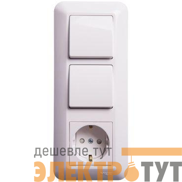 Блок СП Прима розетка с заземл.+выкл. 1-кл.+выкл. 1-кл. (250В выкл. 6А розетка 16А защ. шторки) бел. SchE BK2VR-008V-BI