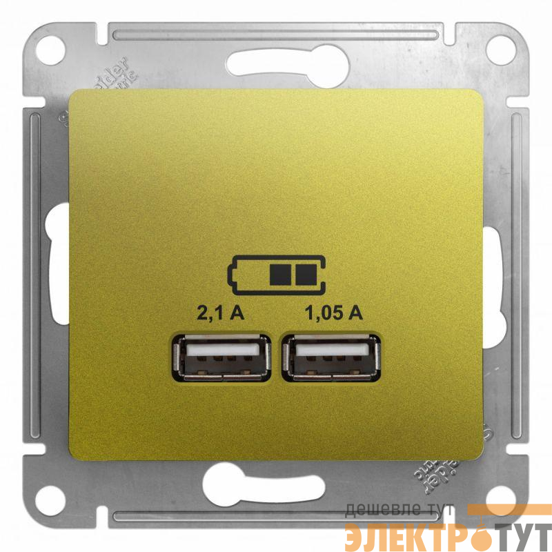 Механизм розетки USB 1-м СП Glossa 5В/2100мА 2х5В/1050мА фисташк. SchE GSL001033