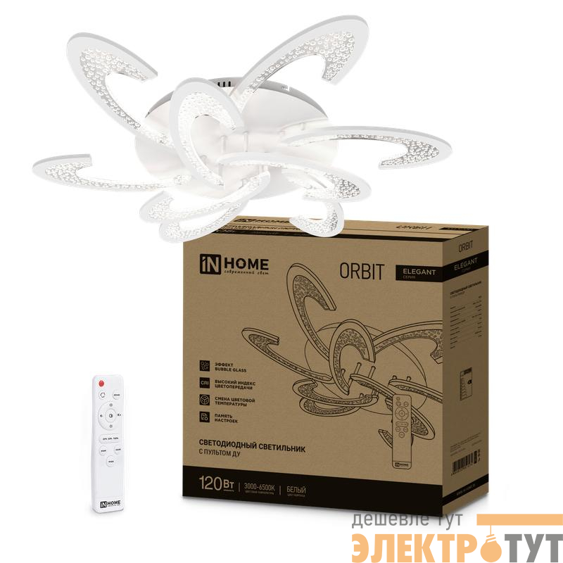 Светильник светодиодный ELEGANT ORBIT 120Вт 3000-6500К 8400лм 230В 925х810х120мм с пультом ДУ бел. IN HOME 4690612051574