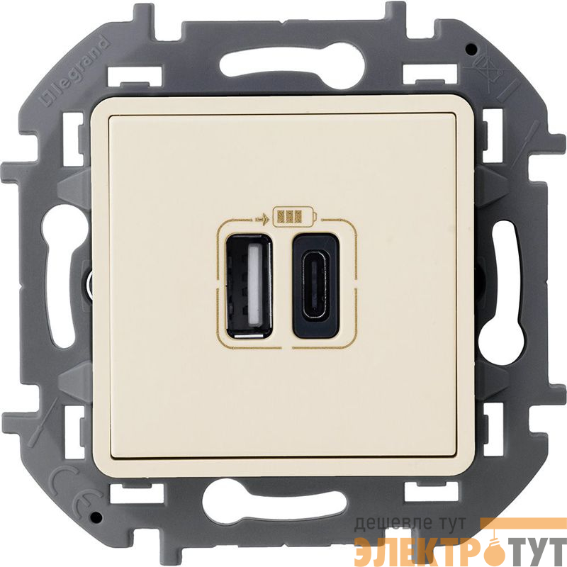 Устройство зарядное Inspiria с 2-мя USB разьемами A и C 240В/5В 3000мА сл. кость IEK 673761