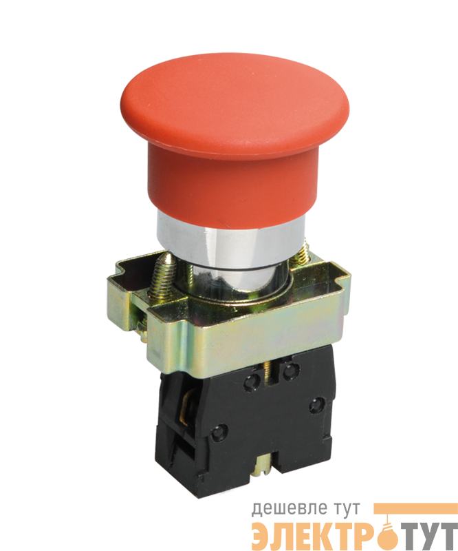 Выключатель кнопочный LAY5-ВС42 без подсветки 1НЗ гриб без фиксации хром d22мм красн. Электротехник ET012089