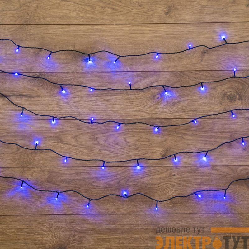 Гирлянда светодиодная "Твинкл Лайт" 10м 80LED син. 5.7Вт 220-240В IP20 с контроллером 8 режимов провод ПВХ темн. зел. Neon-Night 303-043