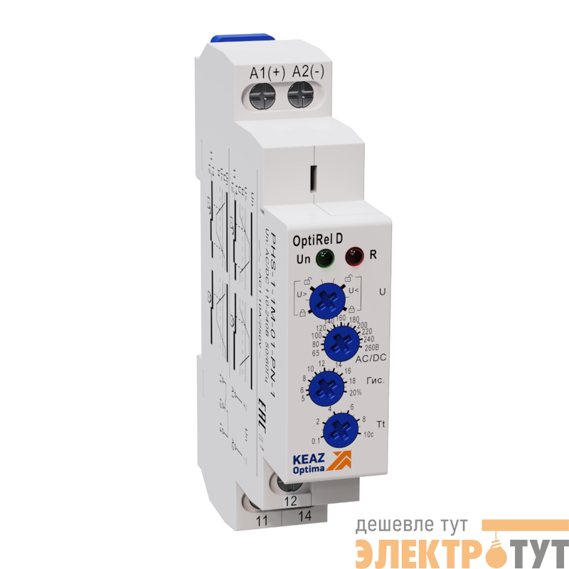 Реле контроля фаз OptiRel D PHS-1-1M-01-PN-1 повышенного или пониженного 1Ф 1СО КЭАЗ 332004