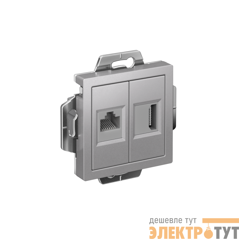 Розетка 2-м СП AtlasDesign HDMI + RJ45 кат.5E механизм алюм. SE ATN000382