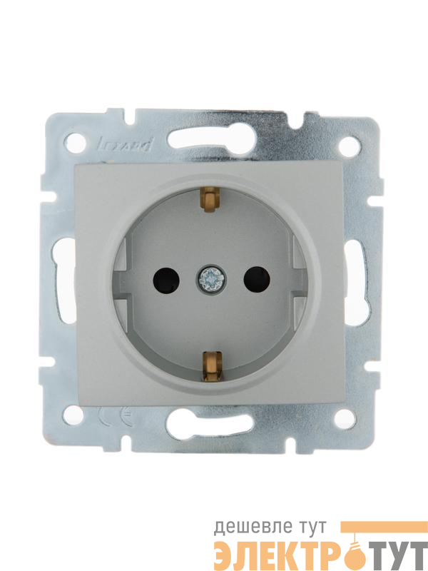 Розетка 1-м СП Karina с заземл. защ. шторки термопласт механизм матов. серебр. LEZARD 707-4388-124B