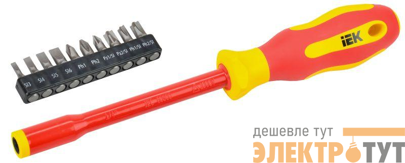 Отвертка диэлектрическая с набором бит Т2 11шт ARMA2L 5 IEK A2L5-SC30-T2-N1-11