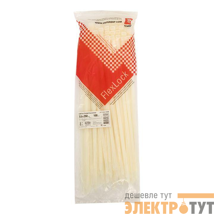 Хомут P6.6 7.6х350 FlexLock стандартный бел. (уп.100шт) PROxima EKF plc-fl-ctsw-7.6x350