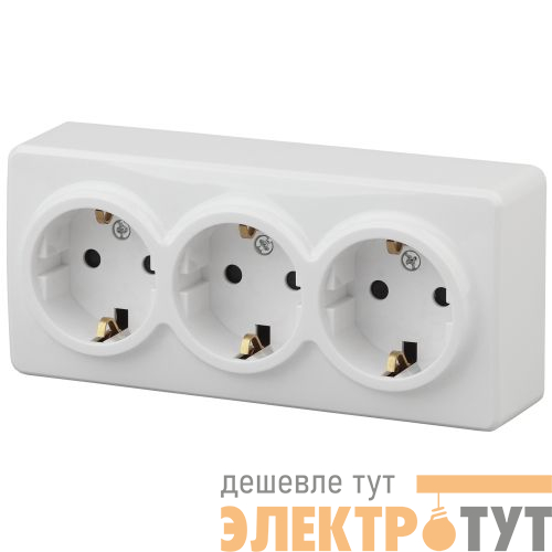 Розетка 3-м ОП Эра Эксперт 11-2209-01 16А IP20 16AX 250В 3х2P+E Schuko защ. шторки бел. Эра Б0020703