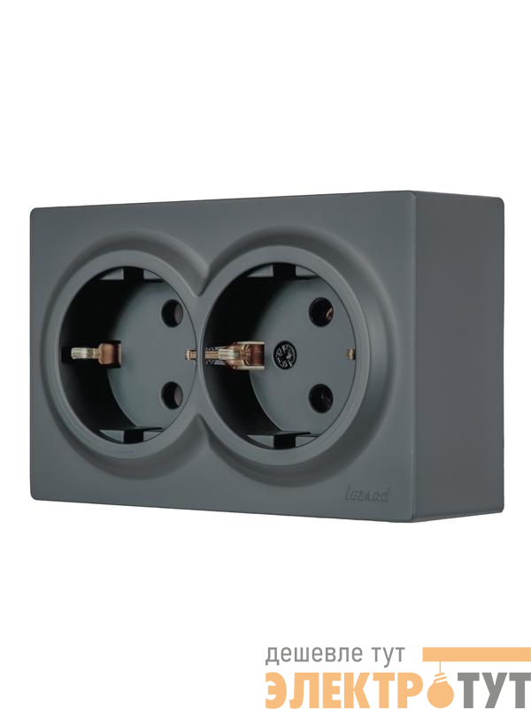 Розетка 2-м ОП LETO с заземл. закрытый корпус ПБТ графит LEZARD 752-3400-127B
