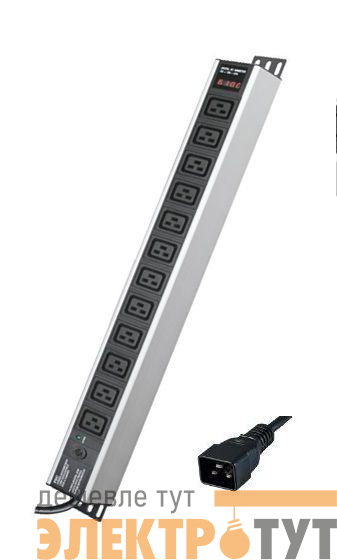 Блок распределения питания 12-м 16А C19 для 19дюйм шкафов вертикал. с индикатором сети защита от перенапряж. вх. DKC R5V12PIOPCDC19