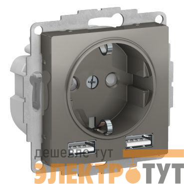 Механизм розетки 3-м СП AtlasDesign 16А IP20 с 2-мя заряд. устройствами USBA+A 5В/2.4А 2х5В/1.2А сталь SchE ATN000930