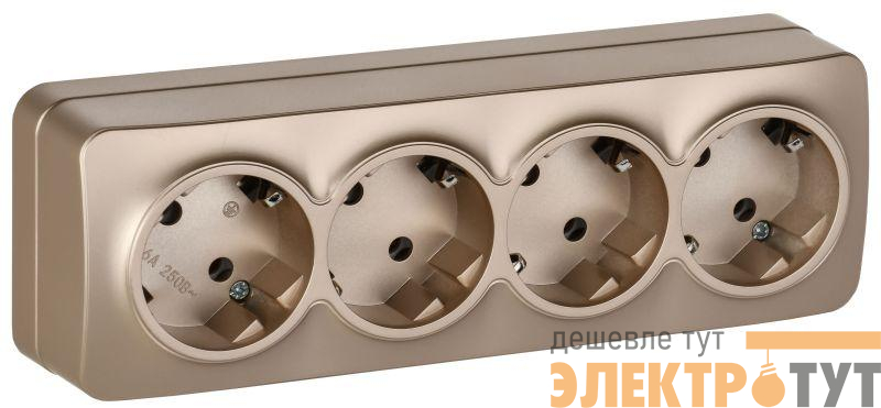 Розетка 4-м ОП GLORY РС24-3-ХШм 16А с заземл. без защ. шторок шампань матов. IEK ERH41-K37M-16