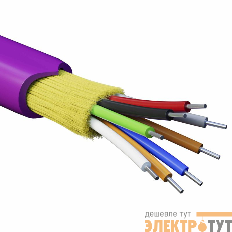 Кабель волоконно-оптический распределительный арамидные упрочняющие нити для внутренней прокладки нг(А)-HF 8 ОВ категория OM4(G.651.1) плотный буфер 0.4кН барабан 500м DKC RNDT4C8MG01-E