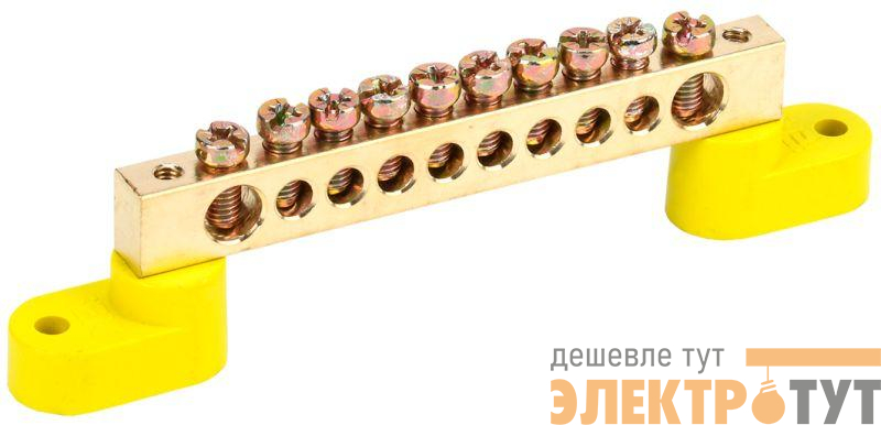 Шина PE "земля" ШНИ-8х12-10-У2-Ж на двух угловых изоляторах IEK YNN10-812-10C2-K05