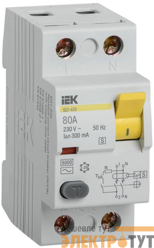 Выключатель дифференциального тока (УЗО) 2п 80А 300мА тип ACS ВД1-63S KARAT IEK MDV12-2-080-300