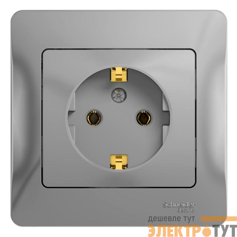 Розетка 1-м СП Glossa 16А IP20 с заземл. в сборе алюм. SE GSL000342