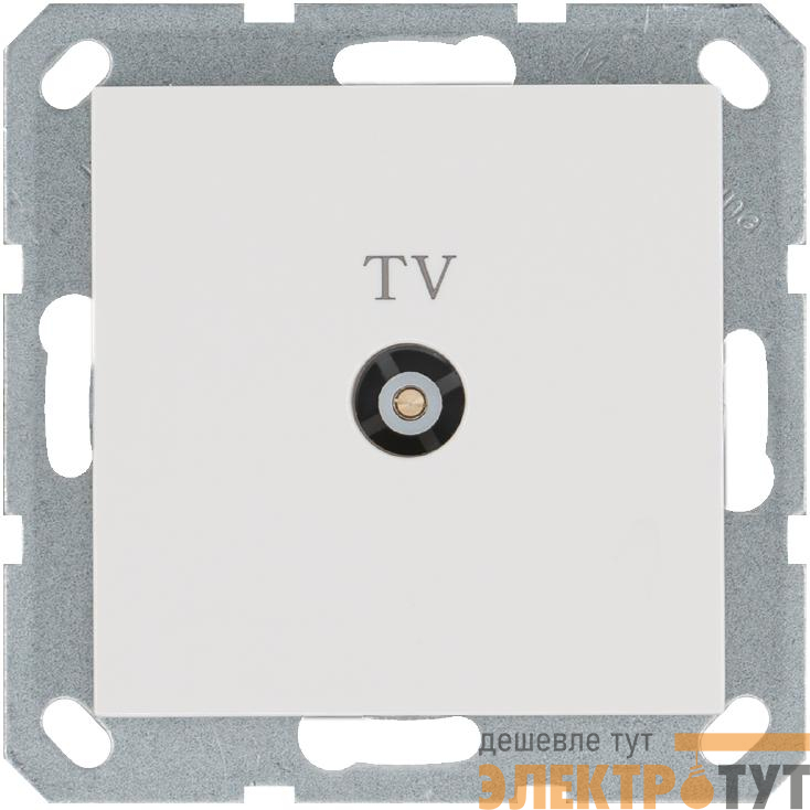 Розетка телевизионная проходная TV Ф9.5мм механизм бел. глянцевый Jasmart G6002W