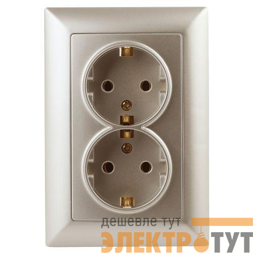 Розетка 2-м СП Solo 4-205-04 16А 250В IP20 2х2P+E Schuko с заземл. шампань Intro Б0053676