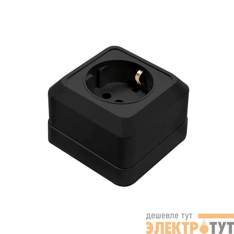 Розетка 1-м BOLLETO с заземл. накладная 7028B черн. IN HOME 4690612061047